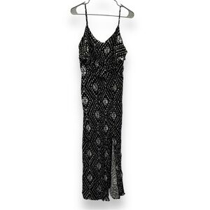 Y2K Mudd Black & White Geometric Print Sleeveless Front‎ Slit Maxi Dress Sz XL